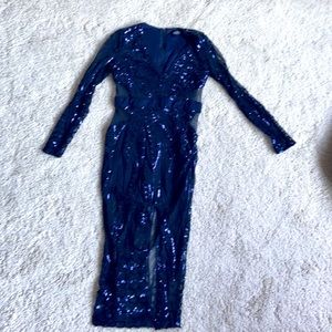 Blue Sequined Akira Dress with Sexy leg Slit